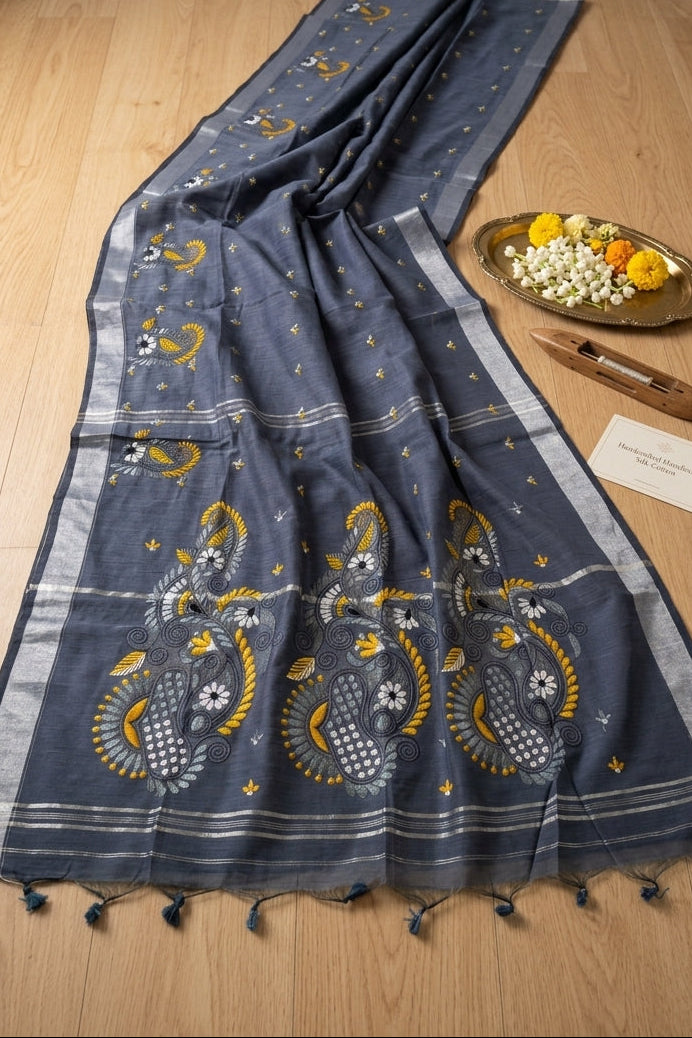 The Scarlet Heritage Khadi Linen Saree