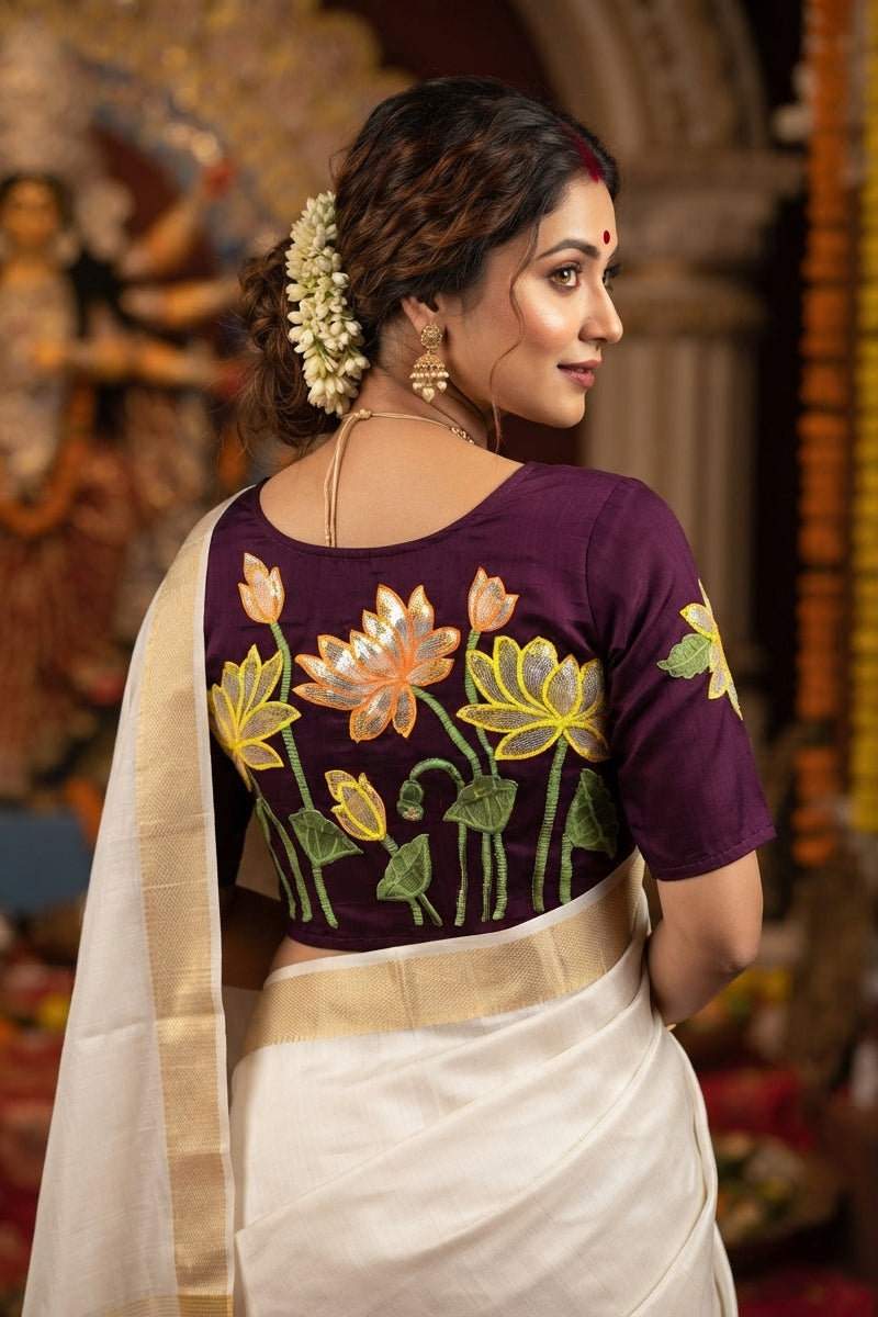 Reflection of Lotus Vichitra Silk Blouse