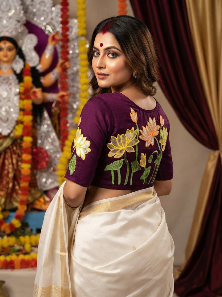 Reflection of Lotus Vichitra Silk Blouse
