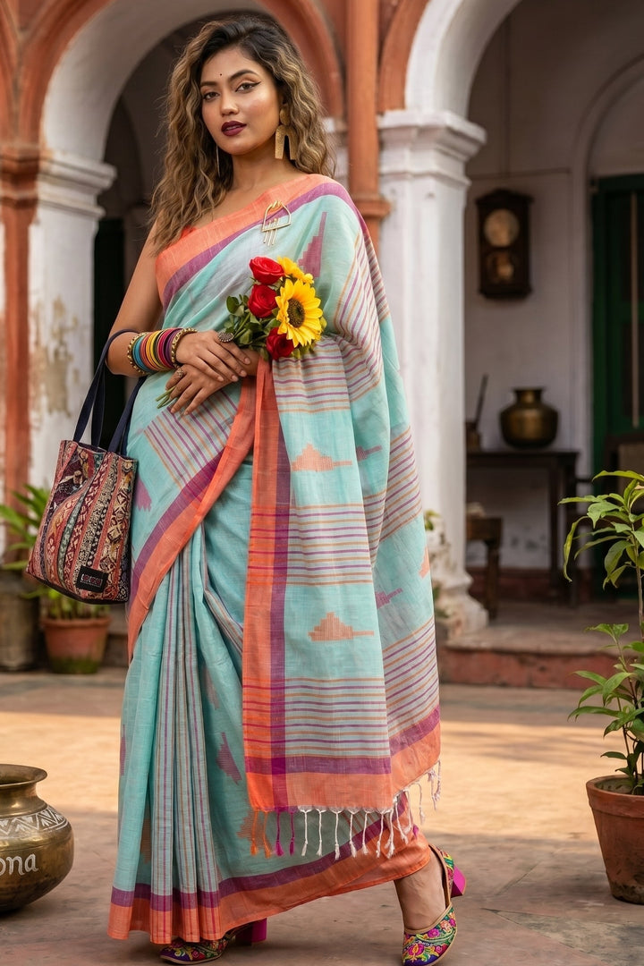 Khadi Canvas -Check Pattern Cotton Saree