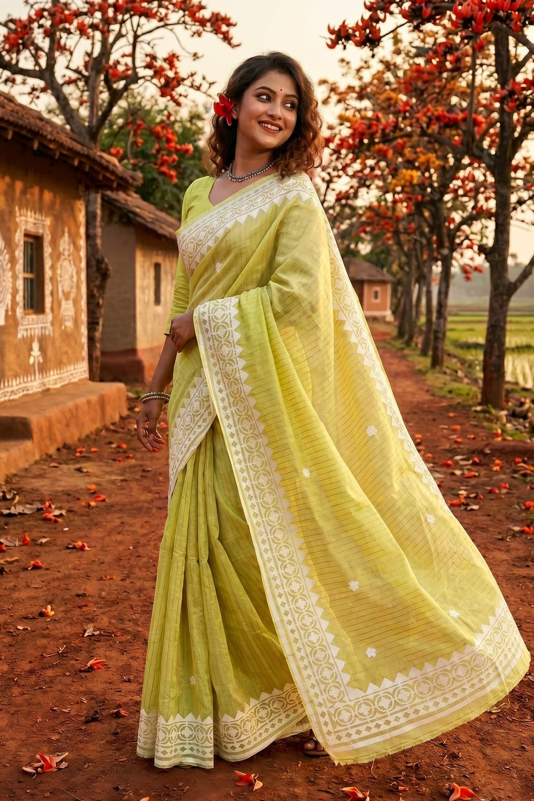 Saptaparni Cotton Kota Applique Saree