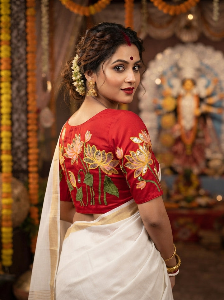 Reflection of Lotus Vichitra Silk Blouse