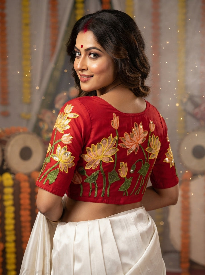 Reflection of Lotus Vichitra Silk Blouse