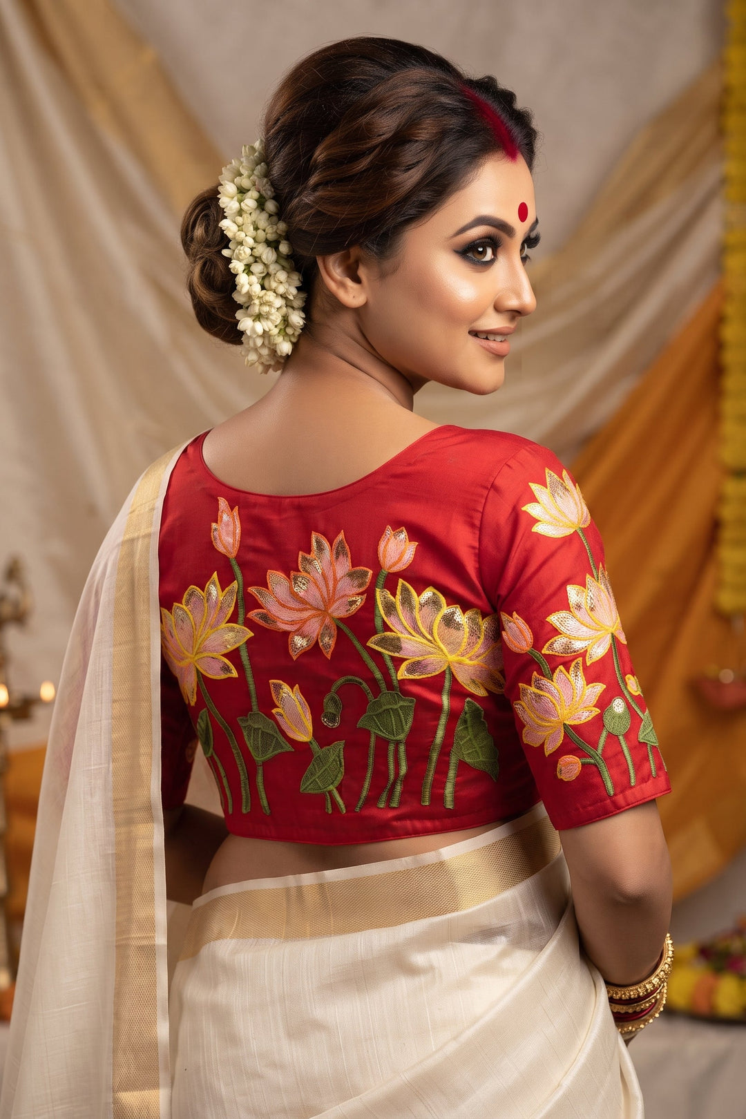 Reflection of Lotus Vichitra Silk Blouse
