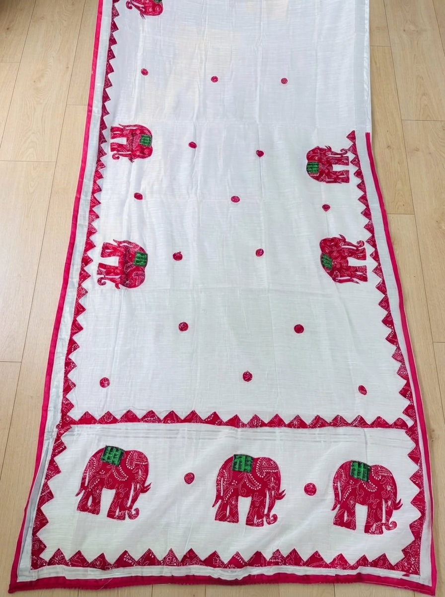 Rajhasti Khadi Linen Appliqué Work Saree