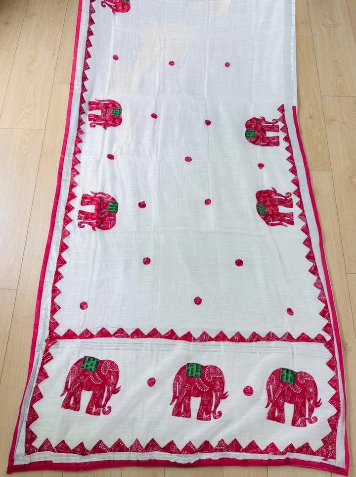 Rajhasti Khadi Linen Appliqué Work Saree