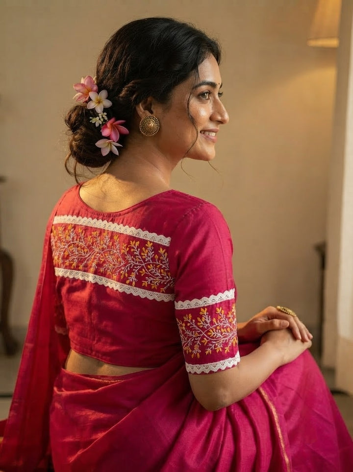A Memory Woven in Flowers – Embroidered & Lace Work Blouse