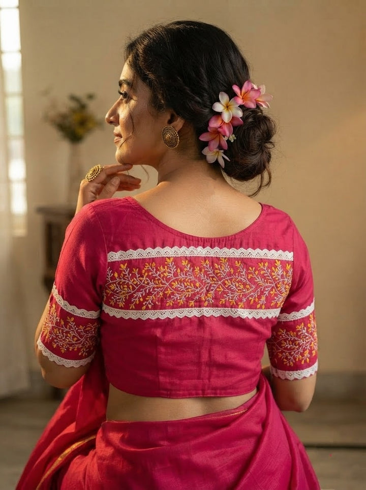 A Memory Woven in Flowers – Embroidered & Lace Work Blouse