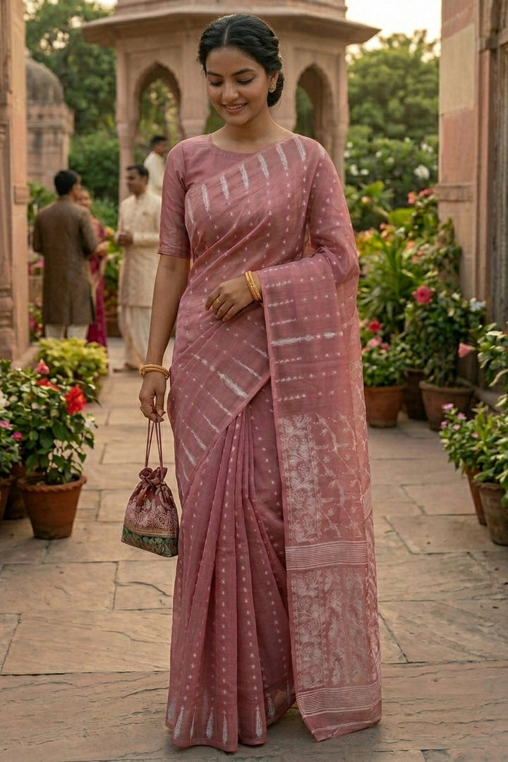 Shatarupa Bengal Jamdani Saree (Dusty Rose pink)