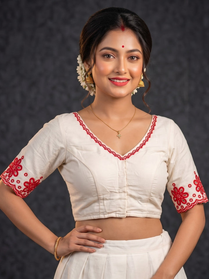 A Crown of Petals Cotton Embroidered Blouse