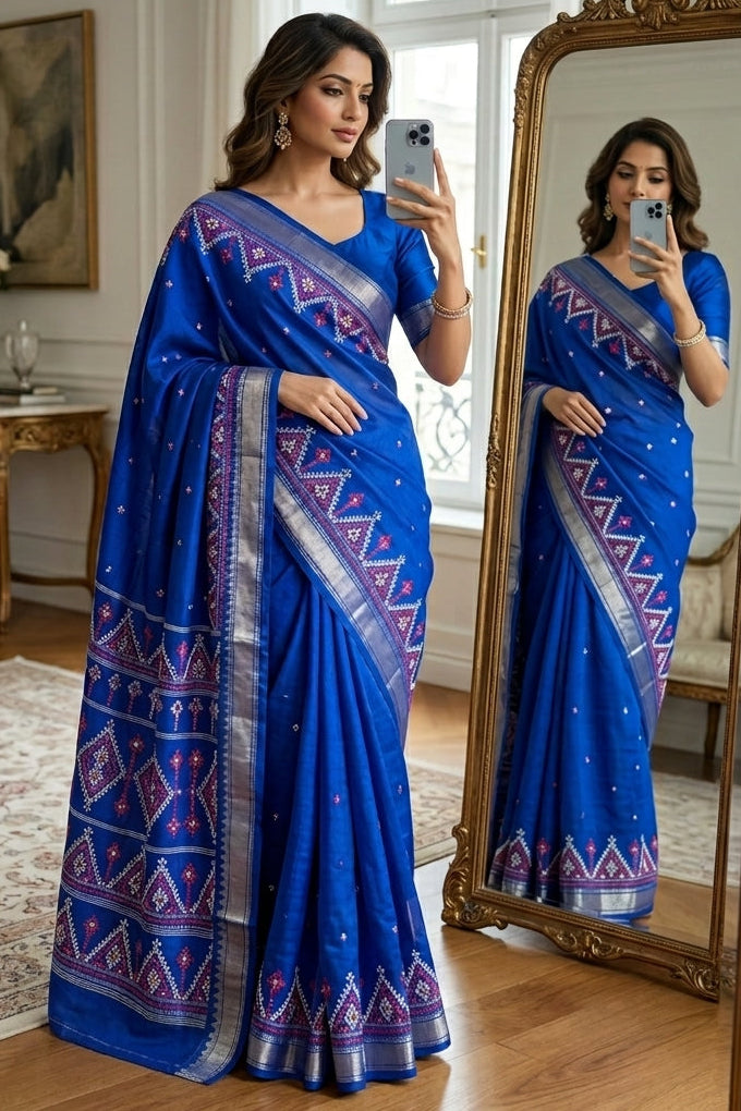 Neelkantha Heritage Semi Matka Silk Gujarati Print Saree