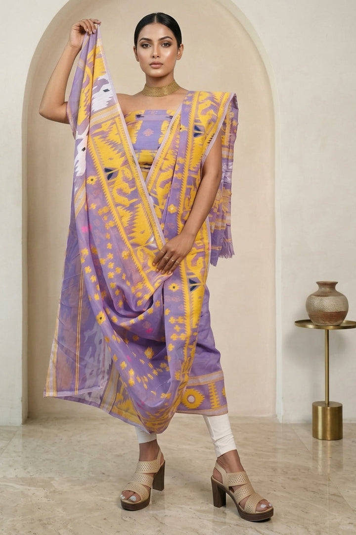 Bhorer Alo Cotton Jamdani Unstitched Dress Material (Kurti Piece and Dupatta)