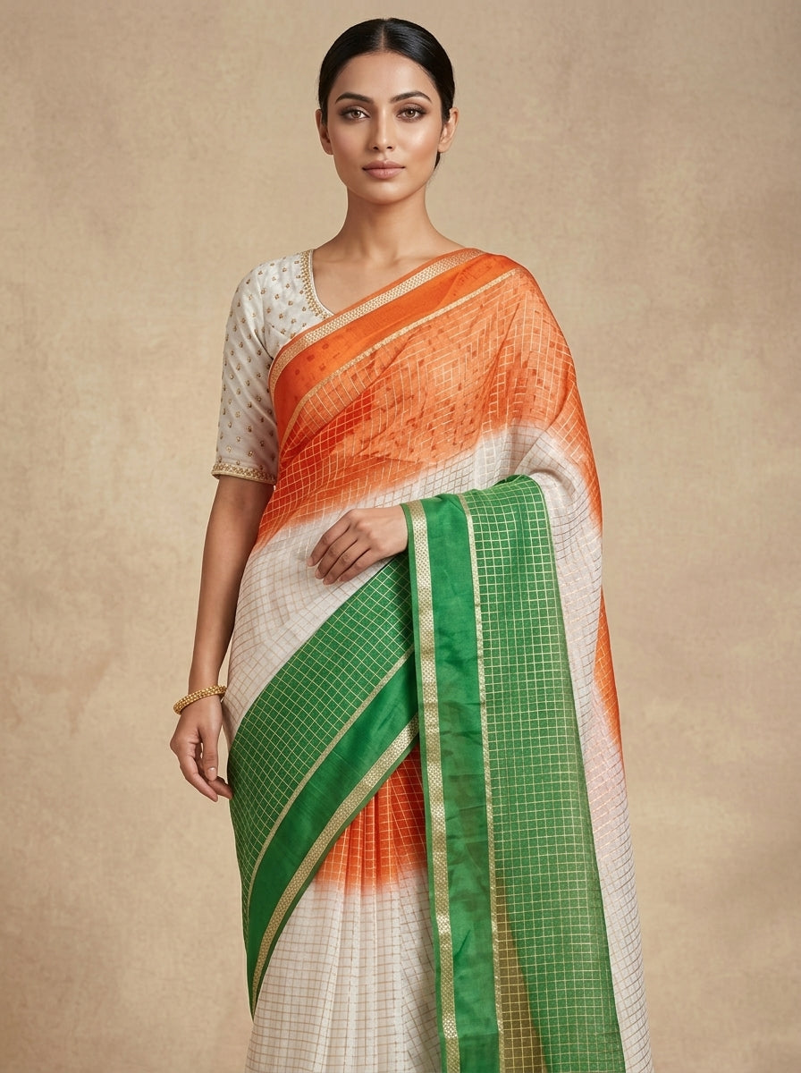 The Freedom Weave – Independence Day Special Viscose Zari Check Saree