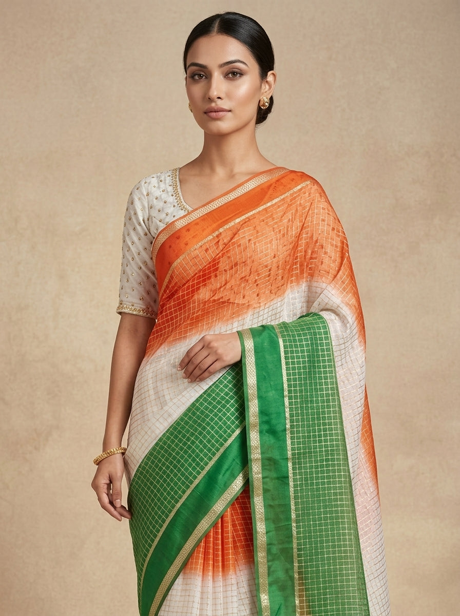The Freedom Weave – Independence Day Special Viscose Zari Check Saree