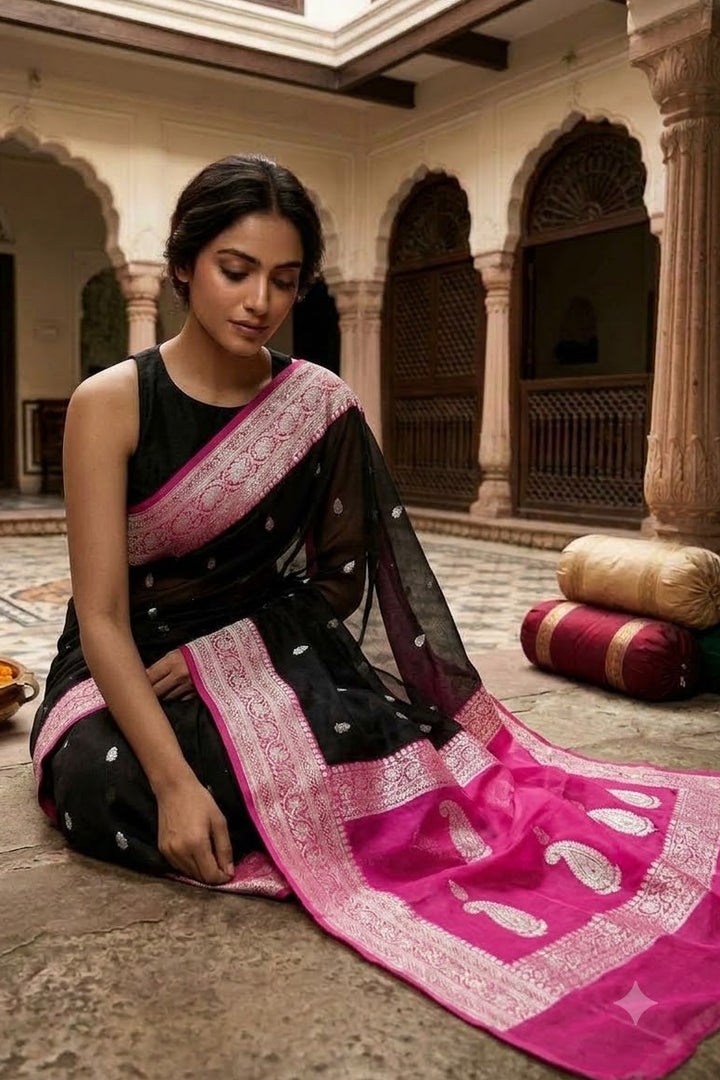 Legacy Of Khaddi Chiffon Handloom Banarasi Saree