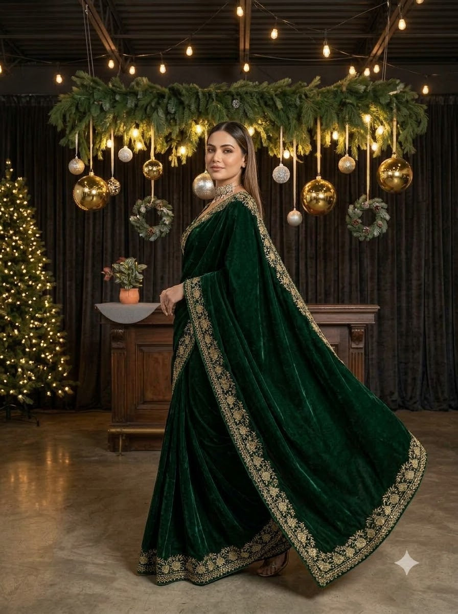 Silence of Luxury Viscose Velvet Sequin Embroidered Saree