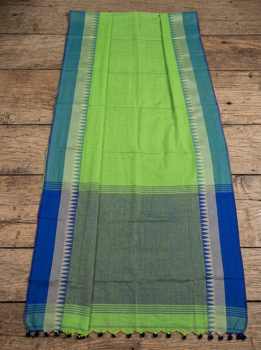 Aura Of Pure Khadi Cotton (Natural Pista Color) Saree