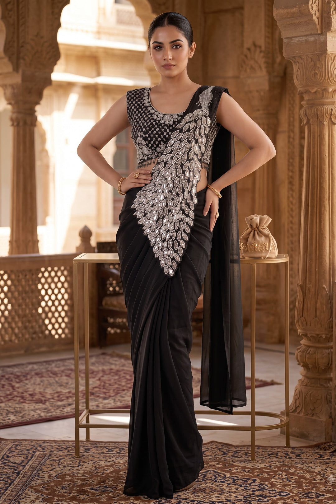 Luxe Afterdark Designer Heavy Georgette Ready-to-Wear Saree