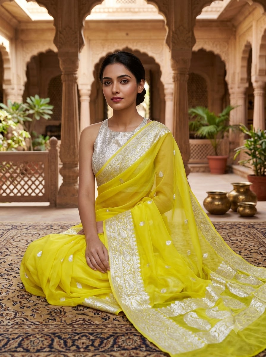 Legacy Of Khaddi Chiffon Handloom Pure Banarasi Saree