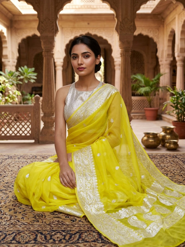 Legacy Of Khaddi Chiffon Handloom Pure Banarasi Saree