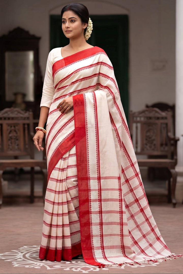 Shwetanjali Stripe Khadi Saree
