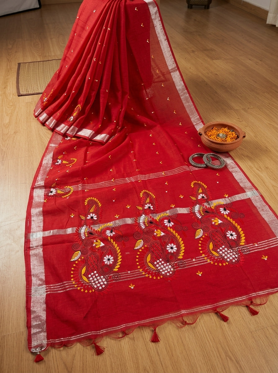 The Scarlet Heritage Khadi Linen Saree