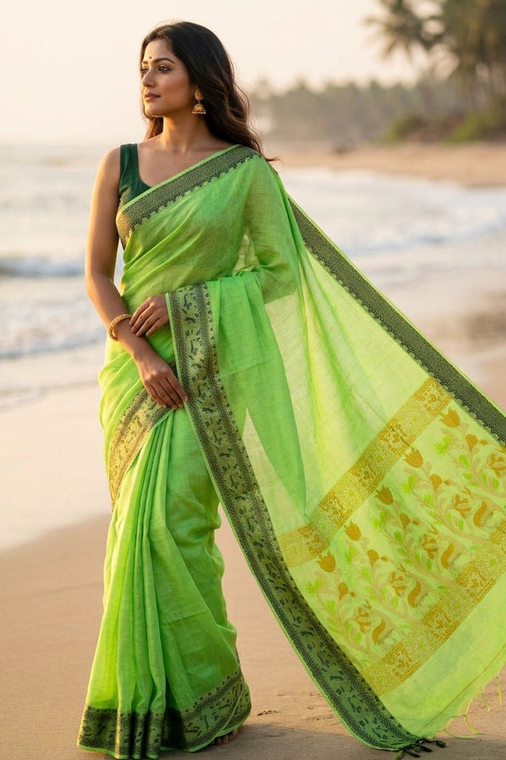 Everlasting Grace -Pure Handwoven Silk Linen Saree