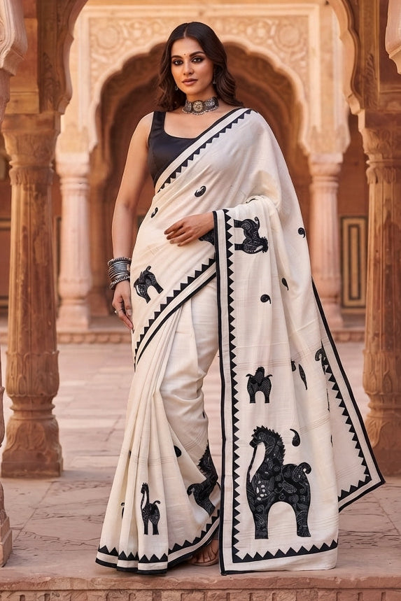Ashwaroop Madhubani Patch Work Saree
