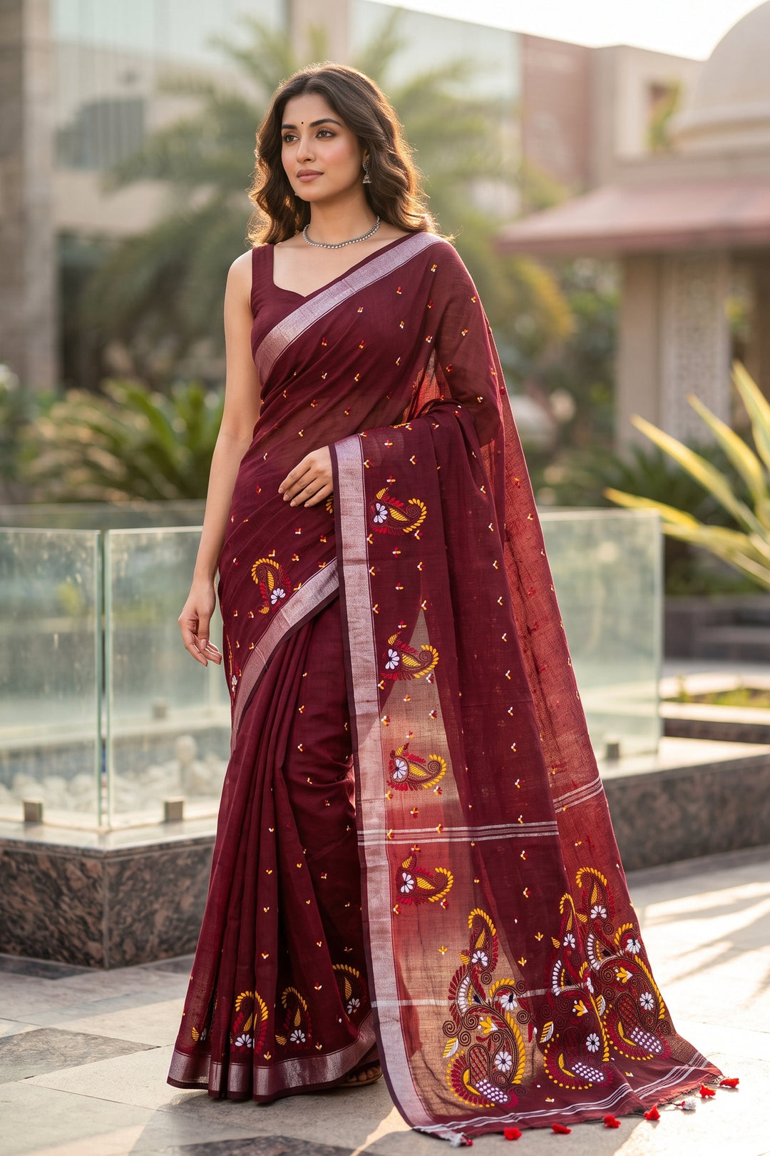The Scarlet Heritage Khadi Linen Saree