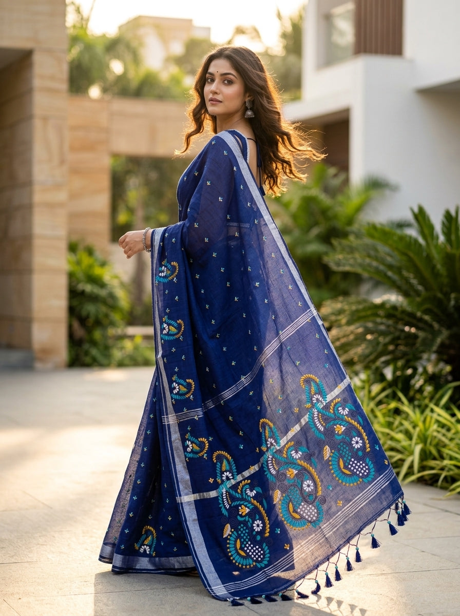 The Scarlet Heritage Khadi Linen Saree