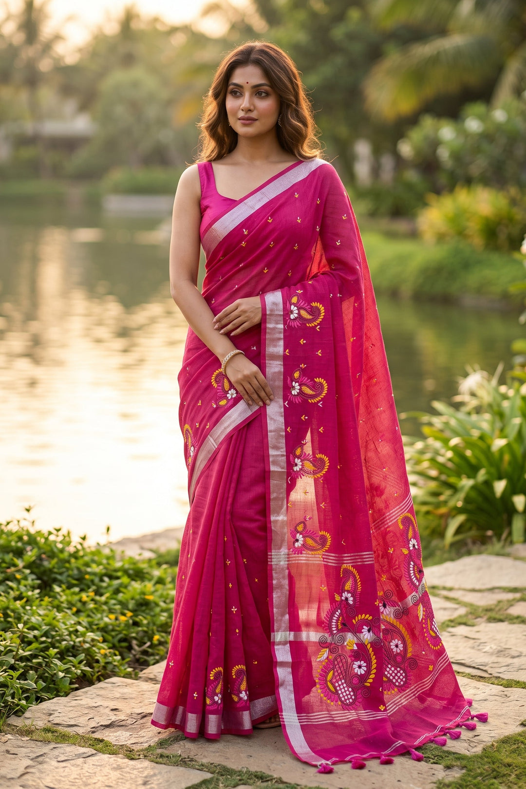 The Scarlet Heritage Khadi Linen Saree