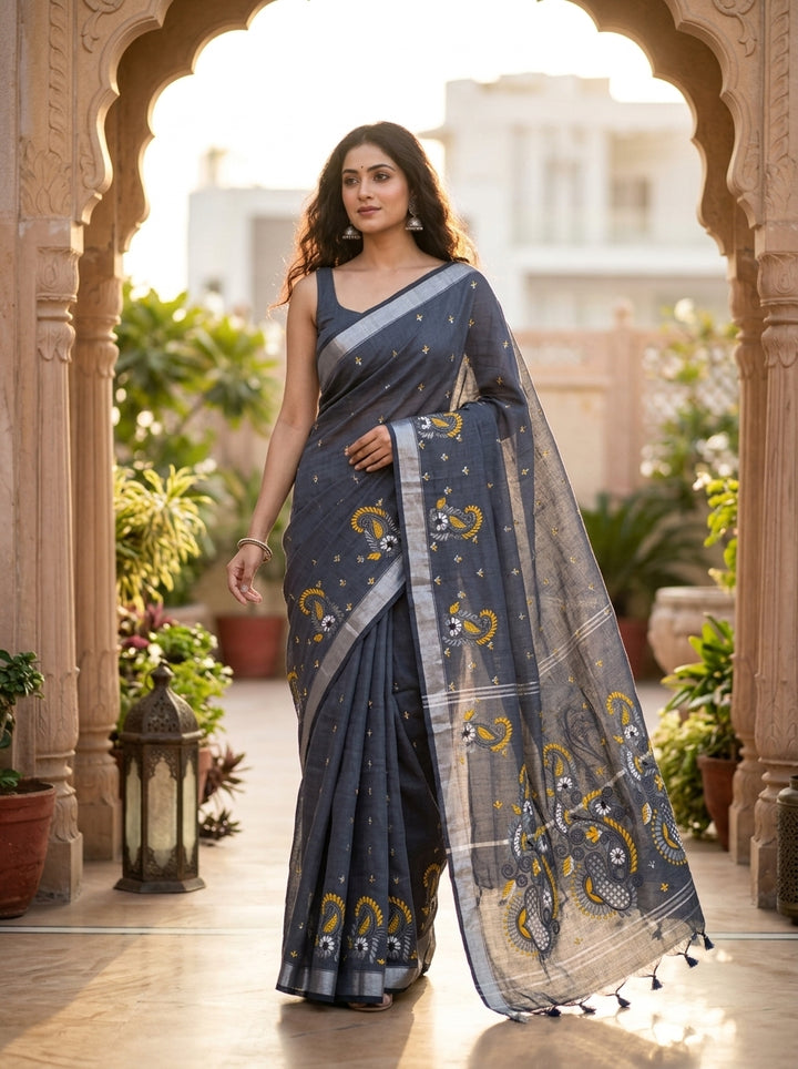 The Scarlet Heritage Khadi Linen Saree