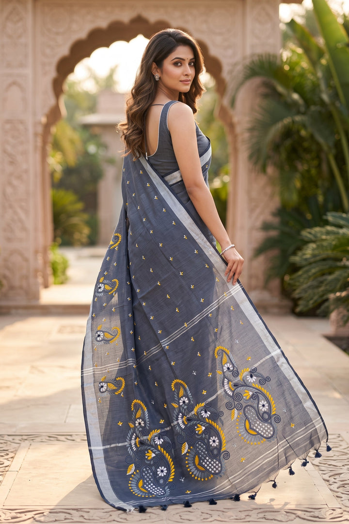 The Scarlet Heritage Khadi Linen Saree