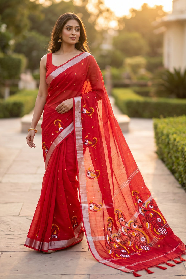 The Scarlet Heritage Khadi Linen Saree