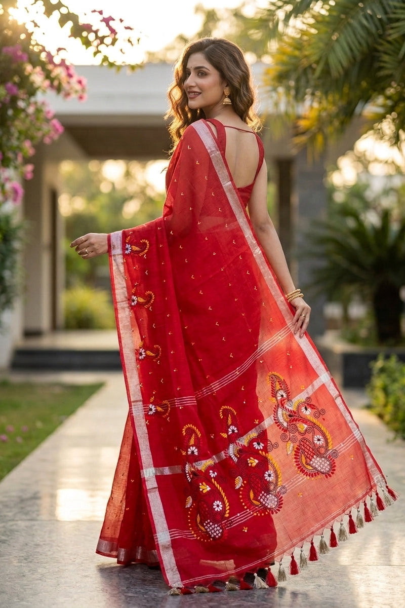 The Scarlet Heritage Khadi Linen Saree