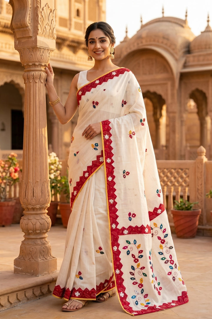 Garden Reverie Khadi Linen Saree