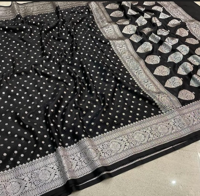 Black Banarasi Semi Katan Light Silk Saree