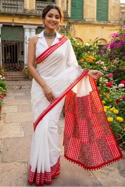 Aruneshi - Cotton Saree With  Gamcha Mismatched pallu