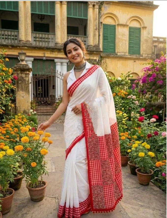 Aruneshi - Cotton Saree With  Gamcha Mismatched pallu