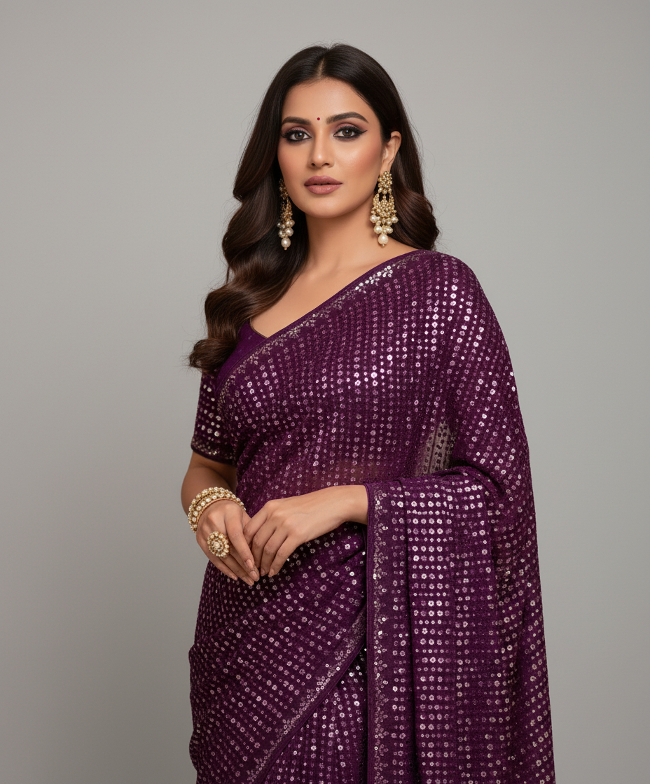 Bring On The Night Georgette Silk Saree