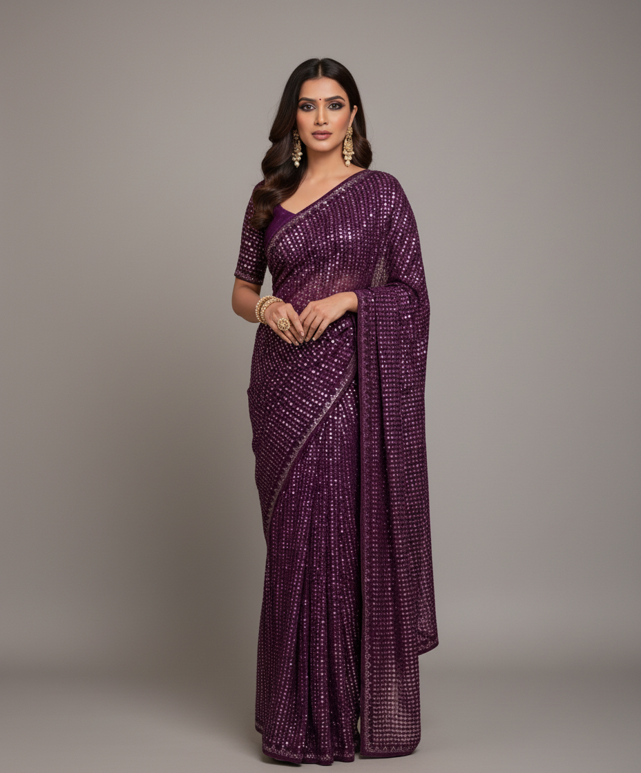 Bring On The Night Georgette Silk Saree