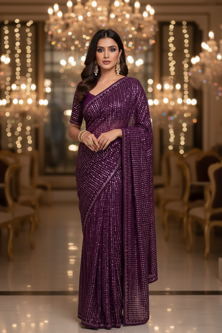Bring On The Night Georgette Silk Saree