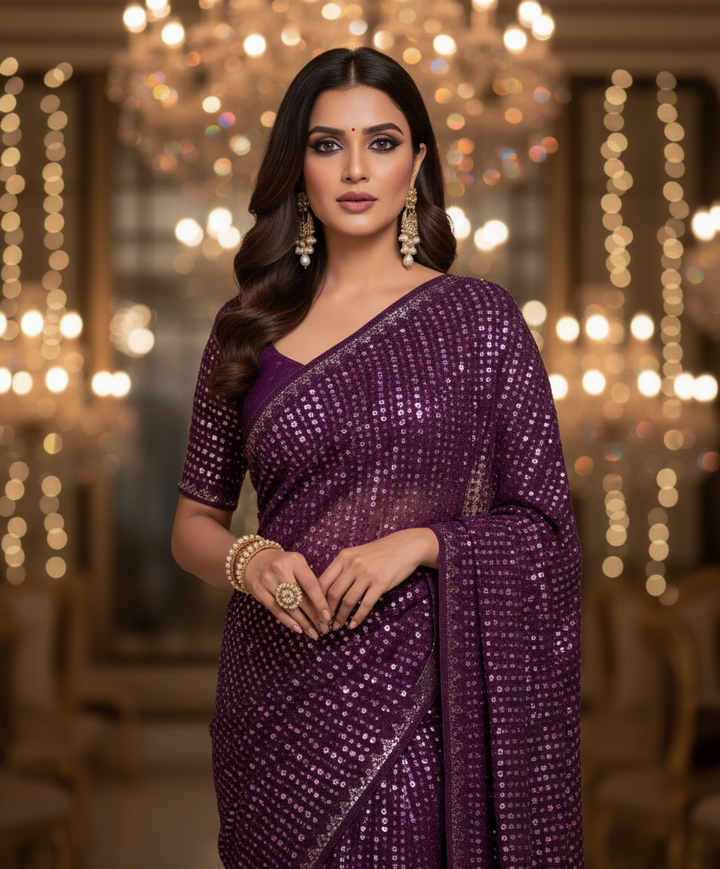 Bring On The Night Georgette Silk Saree