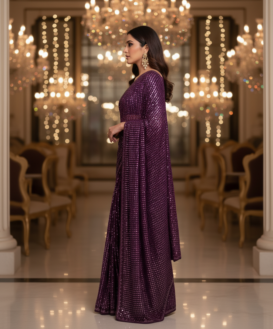 Bring On The Night Georgette Silk Saree