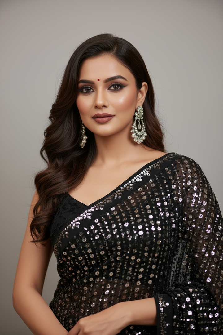 Bring On The Night Georgette Silk Saree