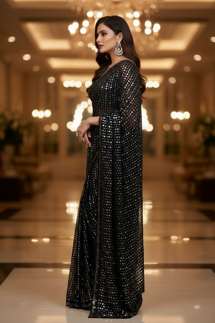 Bring On The Night Georgette Silk Saree