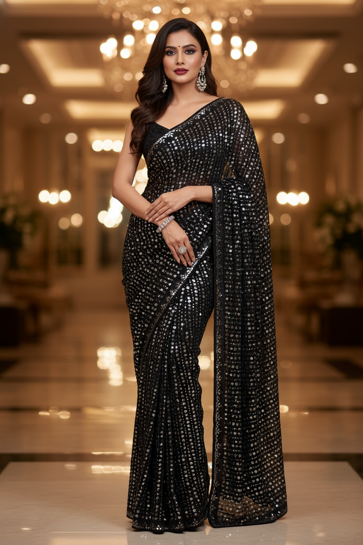 Bring On The Night Georgette Silk Saree