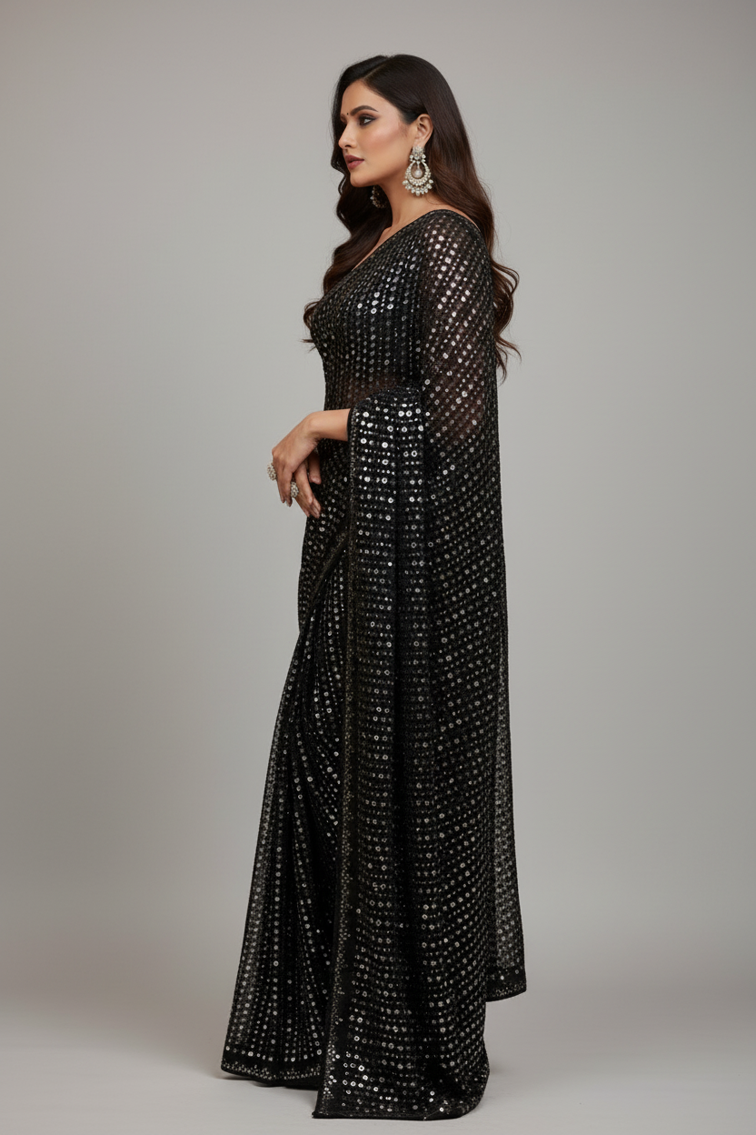 Bring On The Night Georgette Silk Saree