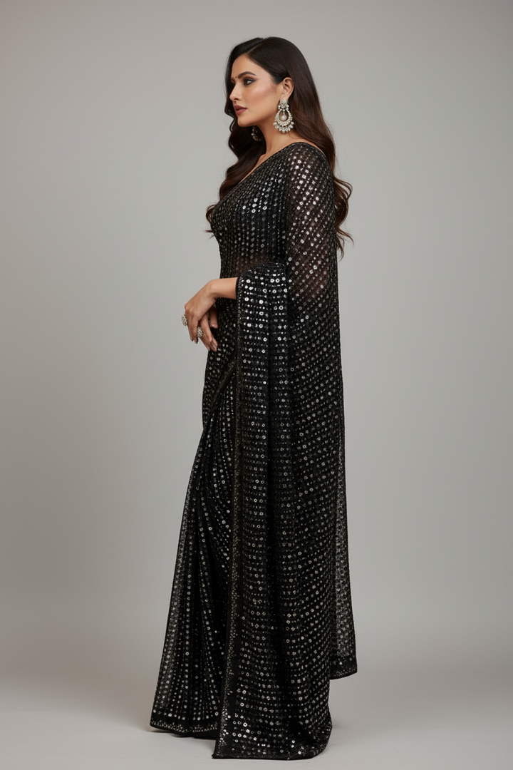 Bring On The Night Georgette Silk Saree