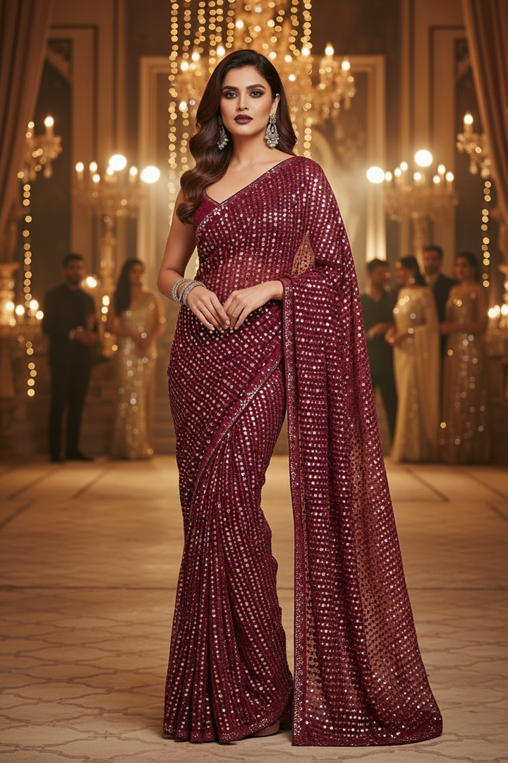 Bring On The Night Georgette Silk Saree